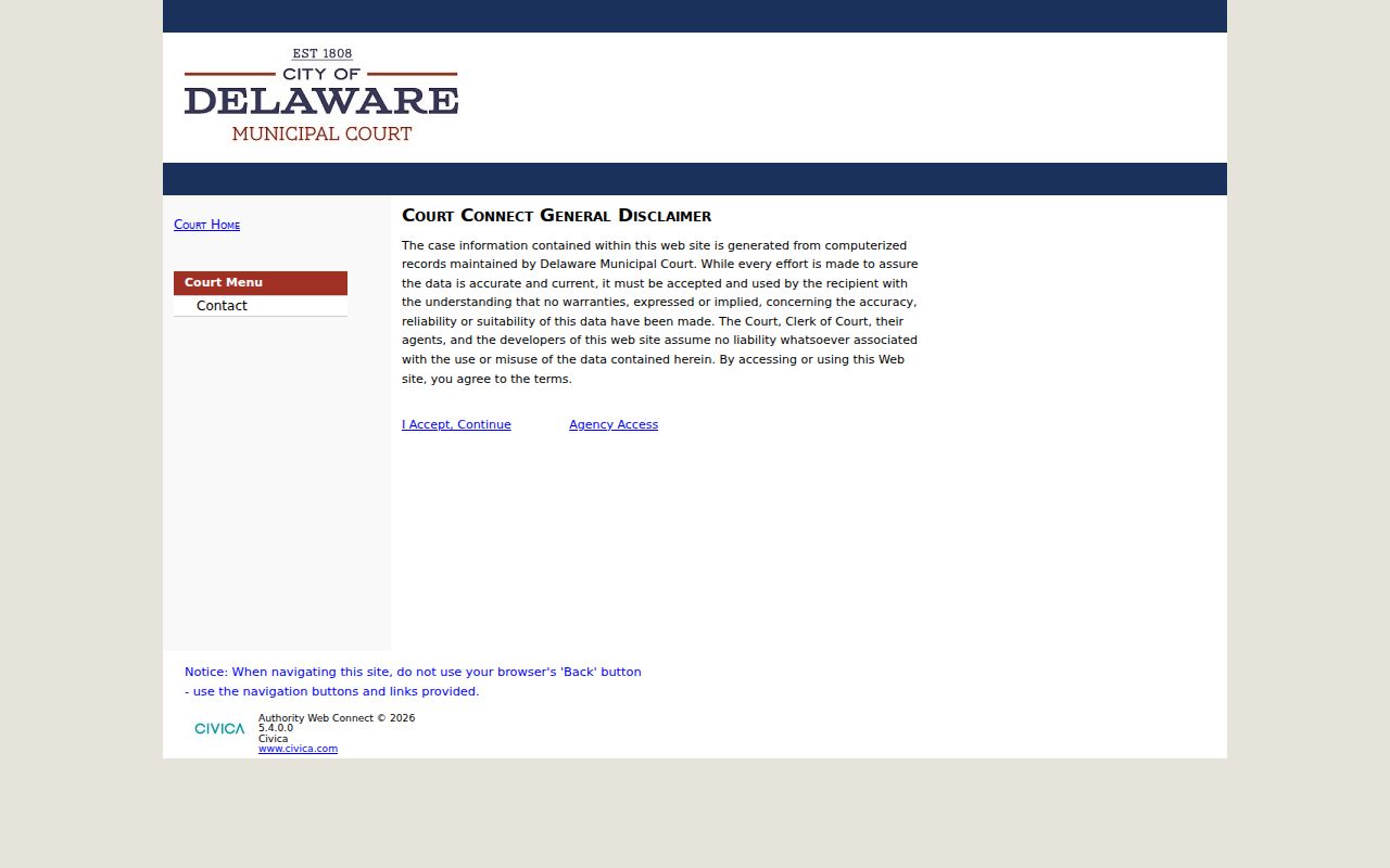 Delaware County docket search record type in Authority Web Connect