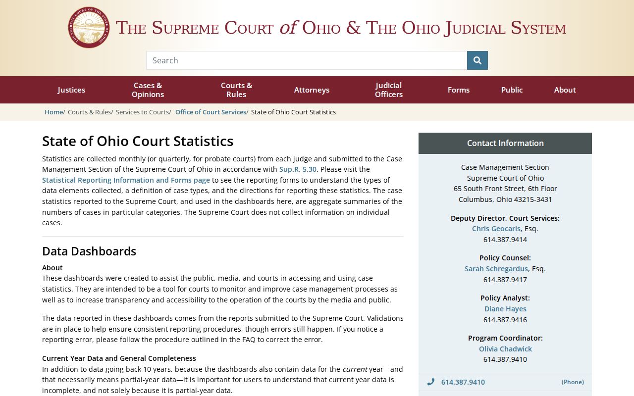 Delaware County civil court dockets and official Ohio court statistics dashboard