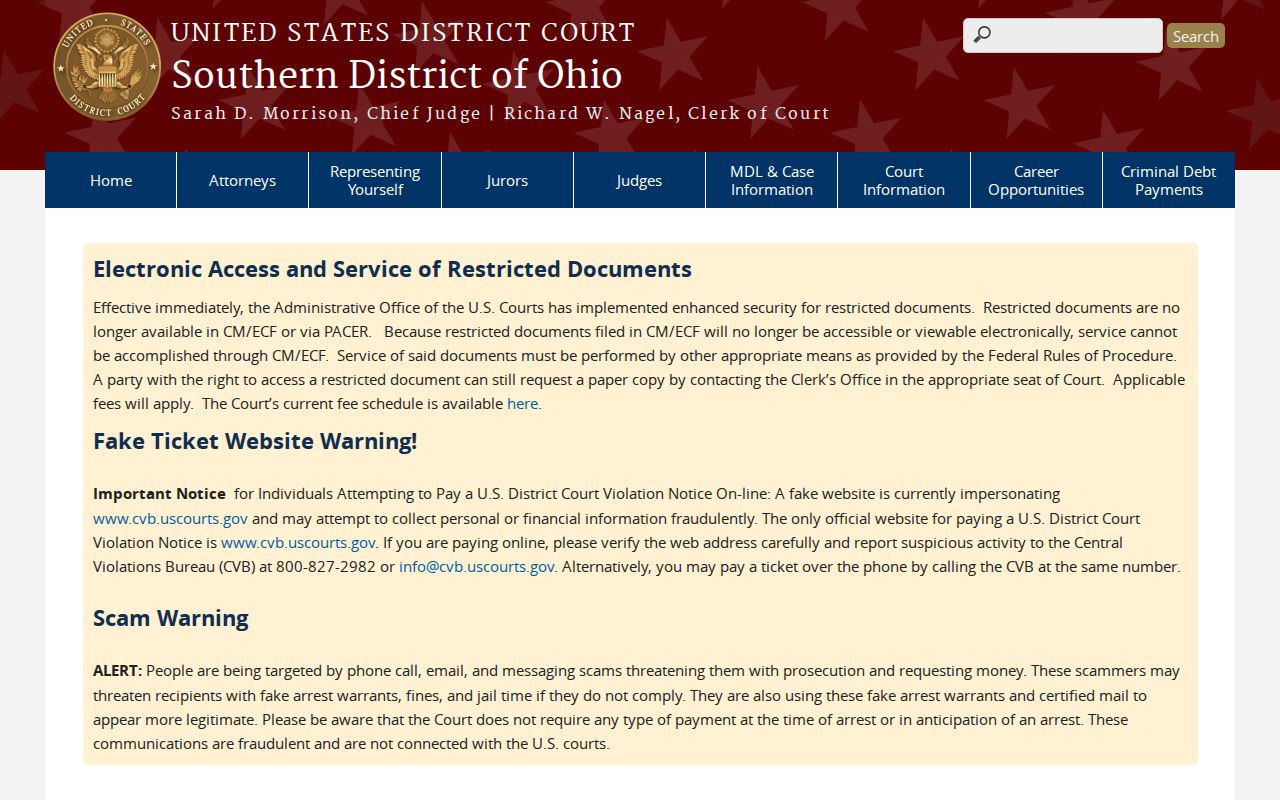 Columbus court records access source for the Southern District of Ohio