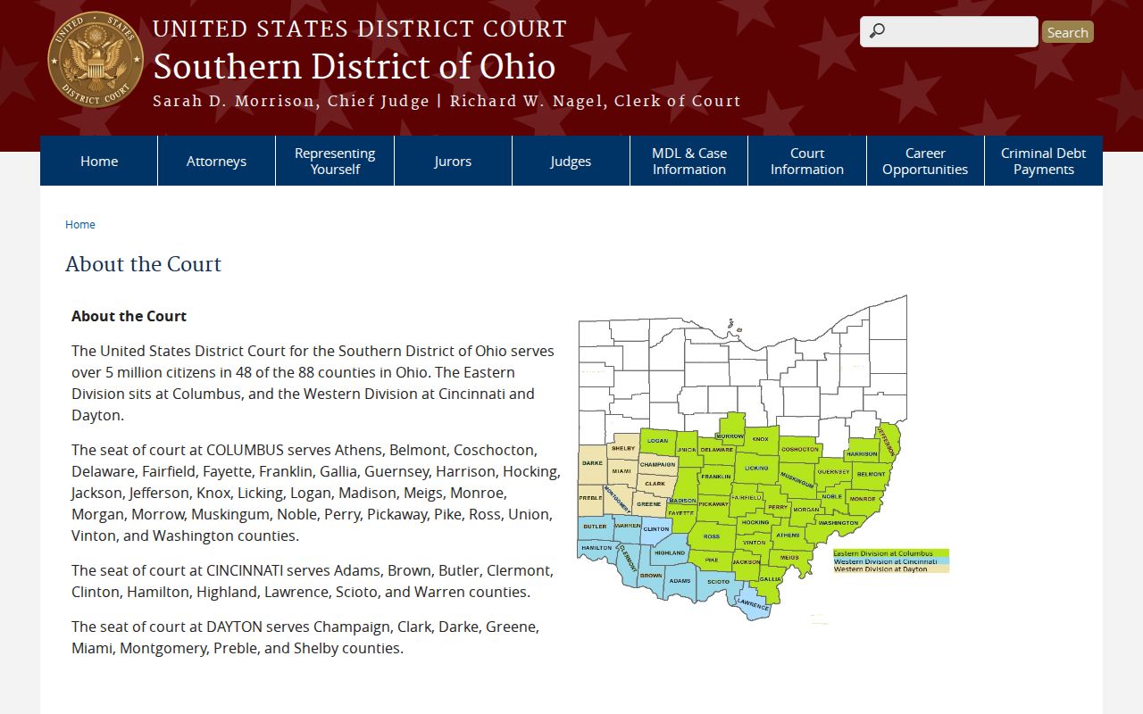Columbus court records source for the Southern District of Ohio serving Delaware County
