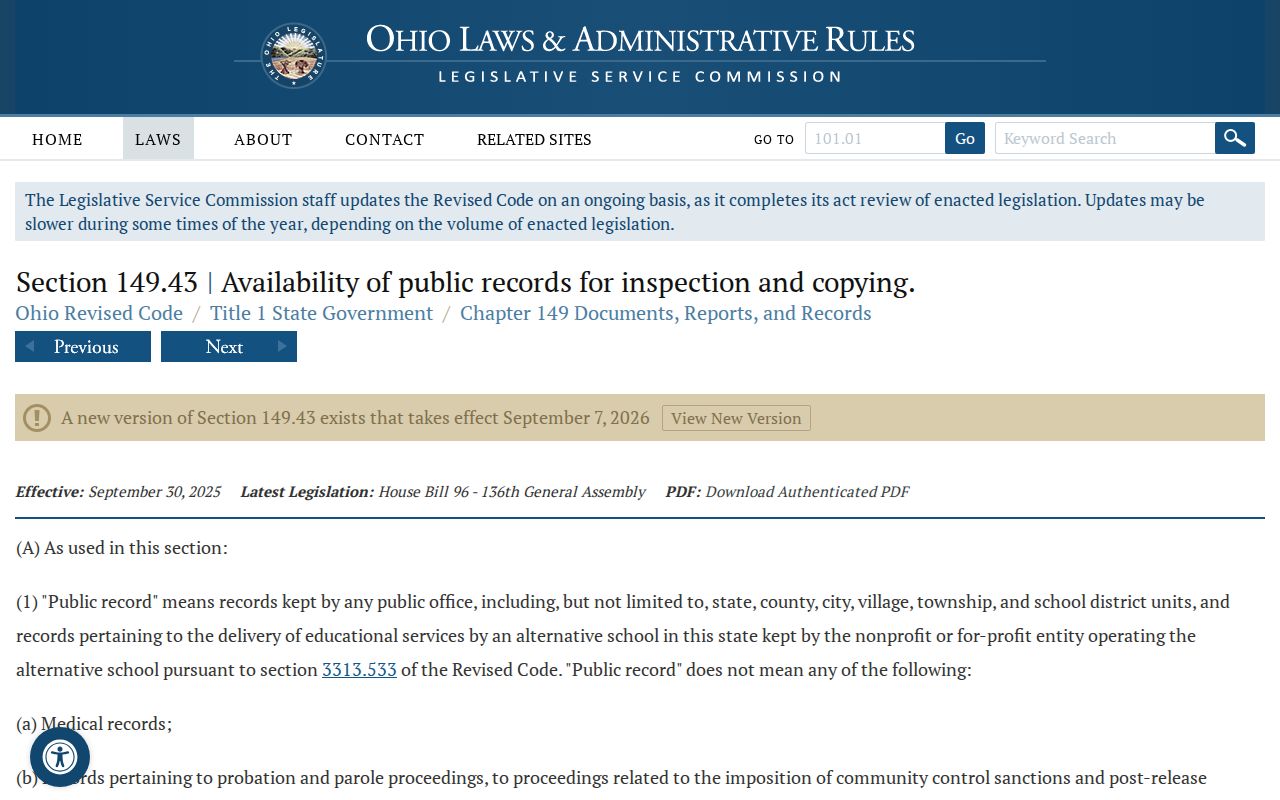 Delaware County court case records record type and Ohio Public Records Act source