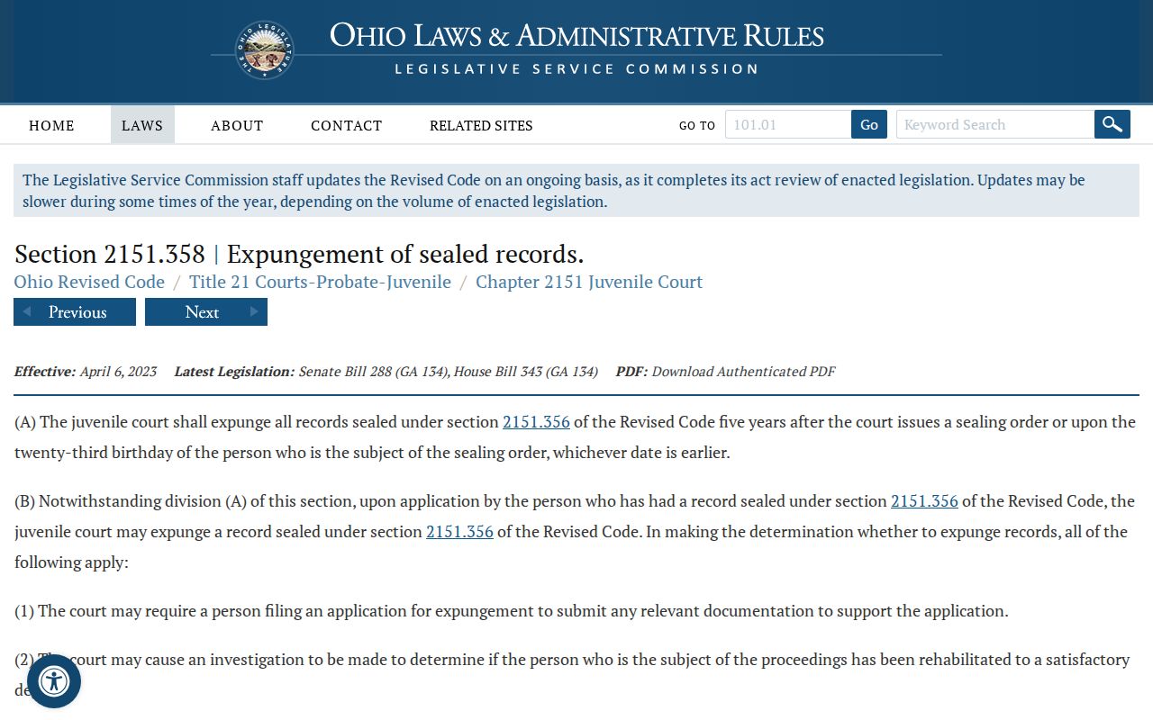 Delaware County criminal court dockets and Ohio juvenile record sealing statute