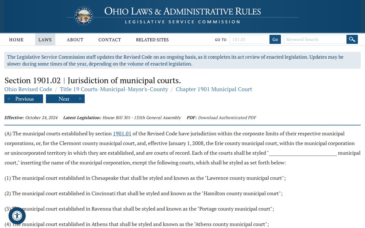 Delaware County traffic court record jurisdiction under Ohio municipal court law