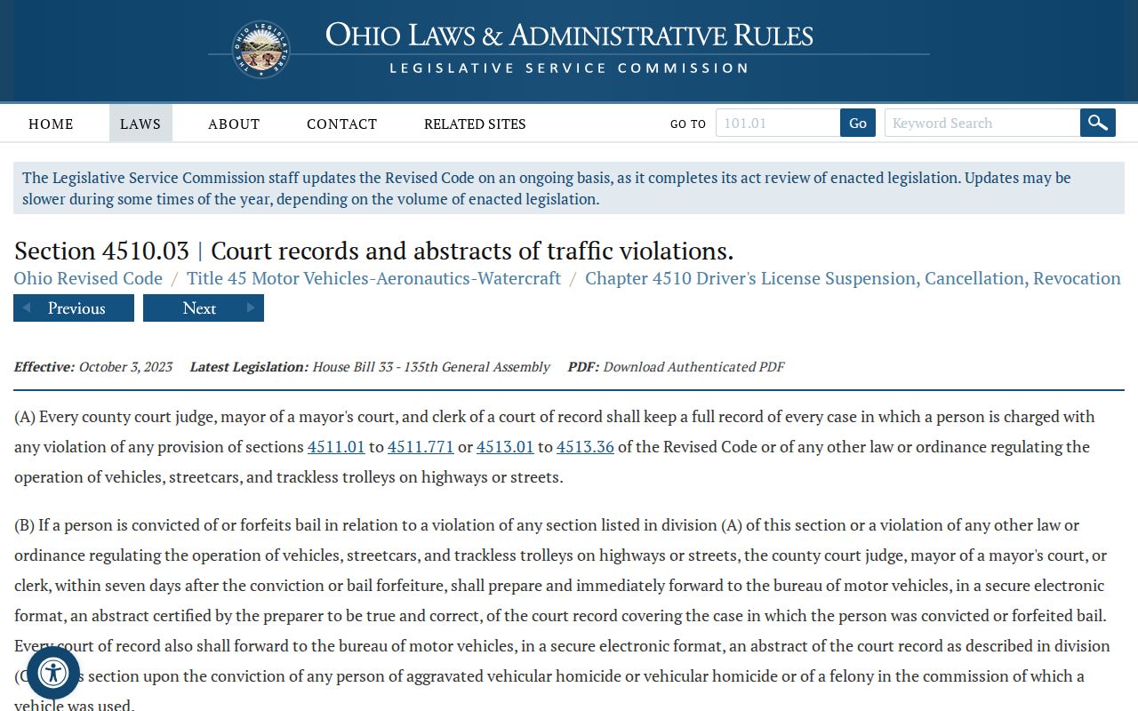 Delaware County traffic court record reporting from courts to the Ohio BMV